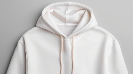 A cozy, white hoodie with a simple design, featuring a front pocket and drawstring hood, perfect for casual wear.