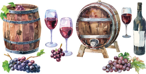 barrel of wine watercolor clipart	