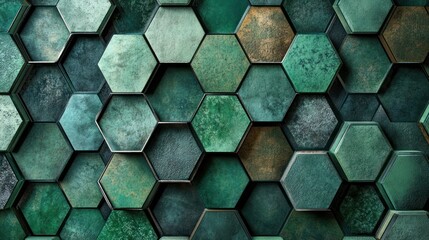 Poster - An overhead shot of a hexagonal pattern made up of various textures, including smooth, glossy,
