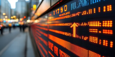 Poster - Investors Analyze Colorful Stock Tickers and Graphs with a Bold Ascending Arrow, Signifying Growth in the Stock Market Investment Landscape
