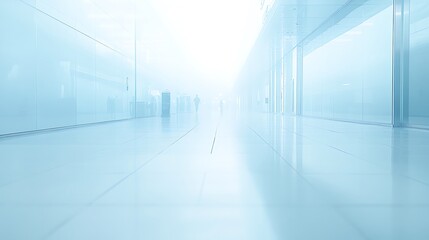 Poster - Modern Office Hallway with Glass Walls Light Gradient Background with Room for Typography