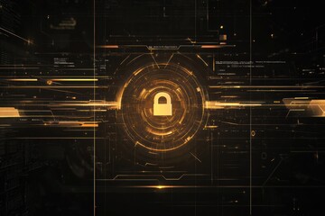 Poster - A dark digital background features a central lock icon, symbolizing security and data protection on a computer interface. Generative AI