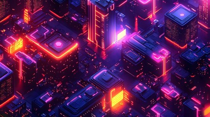 Poster - Futuristic Cityscape with Neon Lights at Night