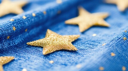 Wall Mural - Golden Stars on Bright Blue Background