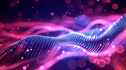 Fototapete - Sleek virtual display with neon pink and purple data streams, layered computer code, and shifting light patterns for a high-energy digital vibe. tech background wallpaper 