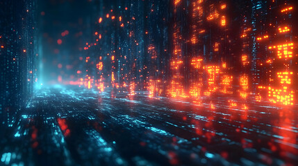Abstract 3D Background with Blue and Orange Glowing Lines