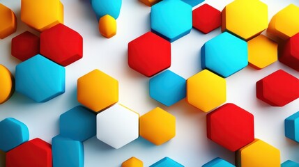 Poster - A vibrant composition of hexagons in various colors, including bright reds, blues, and yellows,