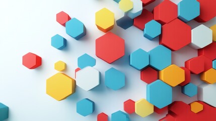 Poster - A vibrant composition of hexagons in various colors, including bright reds, blues, and yellows,