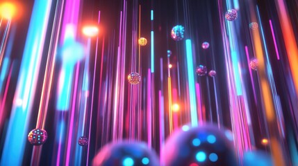 Poster - a data visualization scene, where translucent bars and spheres float in a virtual space, representing different data metrics