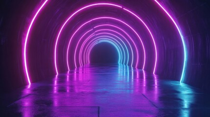 Poster - A minimalistic dark background with neon lights radiating outward from a central point,