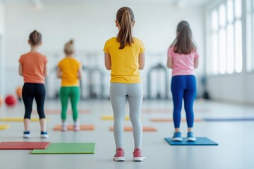 a group of children participating in a fitness class, focusing on wellness and physical activity in 