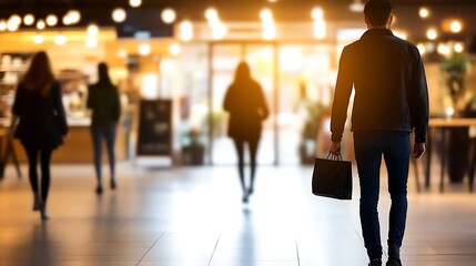 Man Walking in a Shopping Mall Soft Pastel Background for Graphic Design Templates