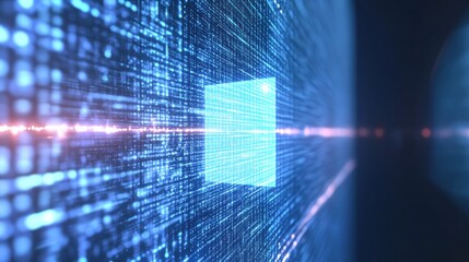 Leinwandbilder - The display features a prominent protection icon surrounded by vibrant data streams representing cybersecurity. Generative AI