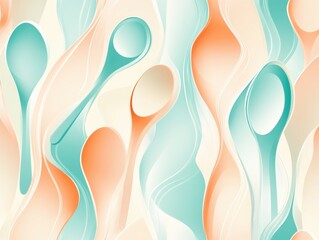 Poster - Abstract art with swirling shapes in soft colors and spoon-like forms.