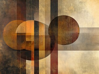 Poster - Abstract geometric shapes with muted tones and layered textures, ideal for design projects.