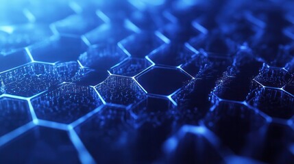 Poster - a hexagonal grid pattern, featuring a monochromatic color scheme of light and dark greys on a white background.