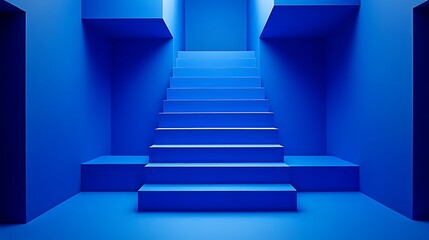 Poster - Abstract Blue Stairs Minimalism Smooth Blue Background with Copy Space for Advertisements