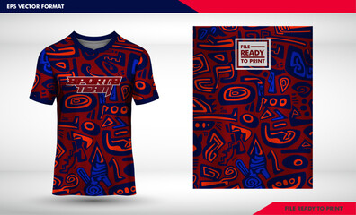 red and blue tribal pattern jersey design sport abstract line stripe pattern design for soccer, football, gaming, cycling design kit