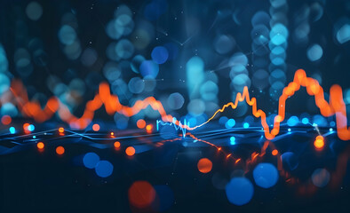 Poster - A stock market graph with rising and falling lines, representing the thumbnail of an online video about financial data analysis in a blue background
