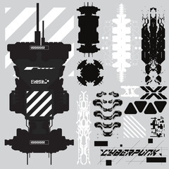 Wall Mural - cyberpunk y2k 2000s gaming futuristic icon pattern set collection template hud for branding fashion 