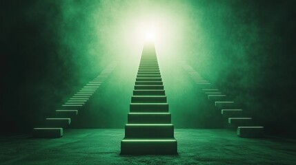 Poster - A dynamic image of a long, illuminated ladder shining brightly as it reaches for a goal above, surrounded by shorter,