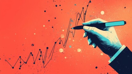 Poster - Illustration of a hand holding a tablet, mobile phone, with a background of technology. It is a presentation of the image related to the progress, the use of modern technology in many things in life.