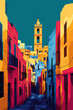 © Goodwave Studio - Monastir, Tunisia, Pop Art style theme print. Cityscape, city skyline.Vibrant, bright, modern, trendy, graphic designed for poster, card, wallpaper