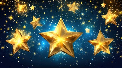Wall Mural - Golden Stars in a Night Sky with Sparkling Effects
