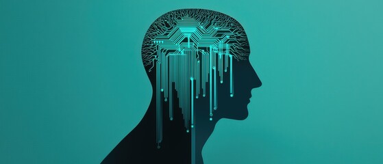 Poster - Abstract silhouette with digital elements illustrating the concept of artificial intelligence.