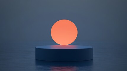 Poster - Abstract orange light on blue platform Blank Background with Copy Space for Design Projects