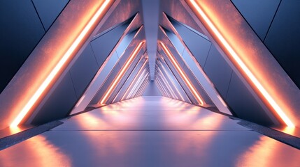 Poster - a sci-fi tunnel featuring sharp triangular shapes, designed with smooth, glossy surfaces that shimmer under strategic lighting.