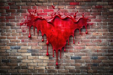 Crimson slime oozes through cracks in ancient brick wall, slime, mortar