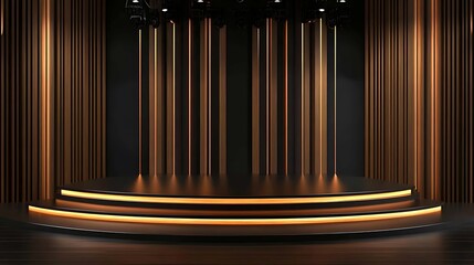 Poster - Black Stage with Golden Lights Blank Background with Copy Space for Design Projects
