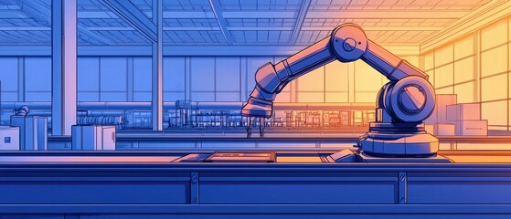 Poster - Robotic arm in an industrial setting, showcasing modern automation and technology in manufacturing.