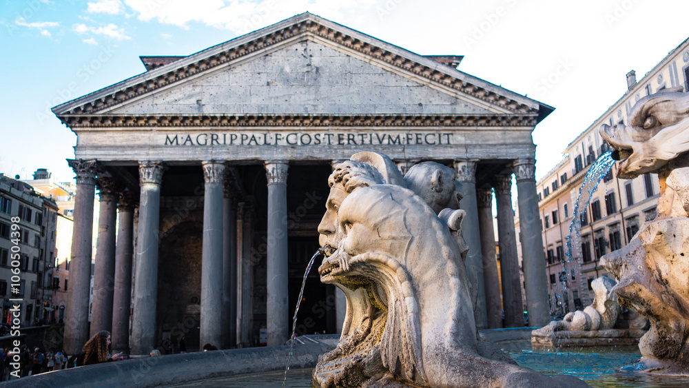 Temples In Ancient Rome Scenic view through fountain and its statues to the famous roman temple ...