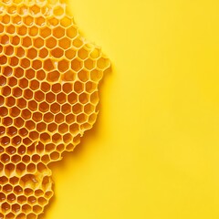 Wall Mural - Close up shot of a 3D honeycomb structure on a vibrant yellow background, showcasing intricate hexagonal cells in a sleek and modern design