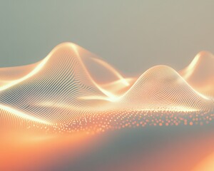 Poster - Abstract digital waves with glowing lines in soft hues on a tranquil background.