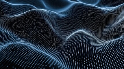 Poster - Abstract digital waves with glowing points in dark background, futuristic design.