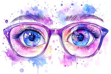 Watercolor Eye with Glasses.