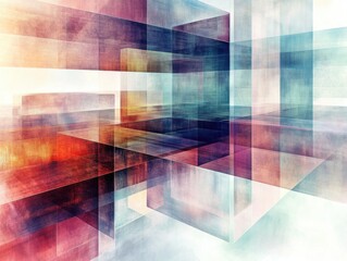 Poster - Abstract geometric shapes in vibrant colors with soft gradients on a white background.