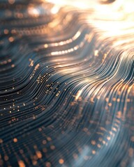 Poster - Abstract wave pattern with glowing elements and depth, ideal for modern designs.
