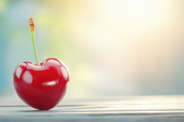 Poster - A Close-Up of a Vibrant Red Cherry on a Neutral Background, Highlighting Its Shine and Detail