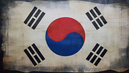 Distressed Korean Flag: A Grunge Textured Artwork