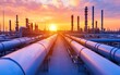 © Chopang.studio - A sunset illuminates a network of pipes and industrial structures, highlighting the beauty and complexity of an industrial landscape.