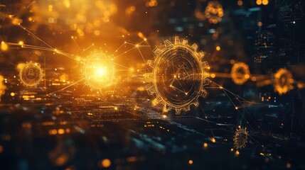 Poster - Interconnected gears and circuitry symbolizing synergy between technology and business processes HD