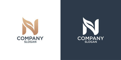 Fototapete - initial n leaves abstract monogram logo design vector