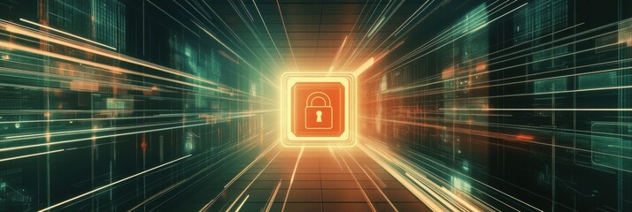 Aufkleber - A brightly lit computer screen showcases a central lock icon, representing security measures in digital systems and cybersecurity operations. Generative AI