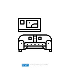 Poster - A minimalist illustration of a sofa with a picture frame above it, representing a cozy living space.