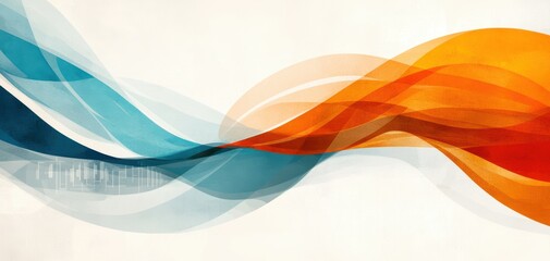 Aufkleber - Abstract flowing waves in blue and orange colors on a white background, creating a sense of movement and fluidity, perfect for modern designs.