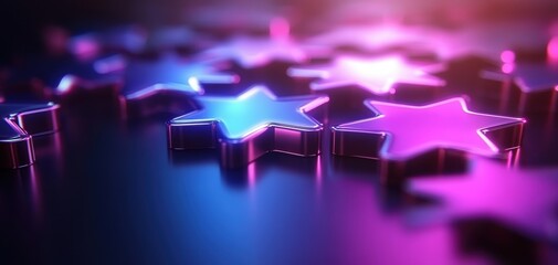 Poster - Colorful star shapes glowing with vibrant light, creating a dreamy, abstract background. Ideal for design, decoration, and festive themes.